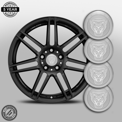 Jaguar Silicone Stickers for Center Wheel Caps Grey Base White Motif