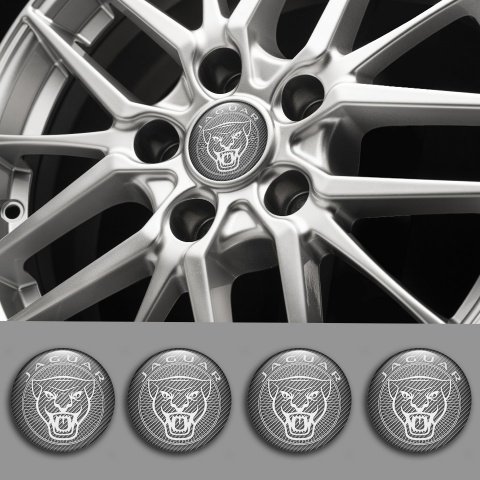 Jaguar Domed Stickers for Wheel Center Caps Light Carbon White Motif