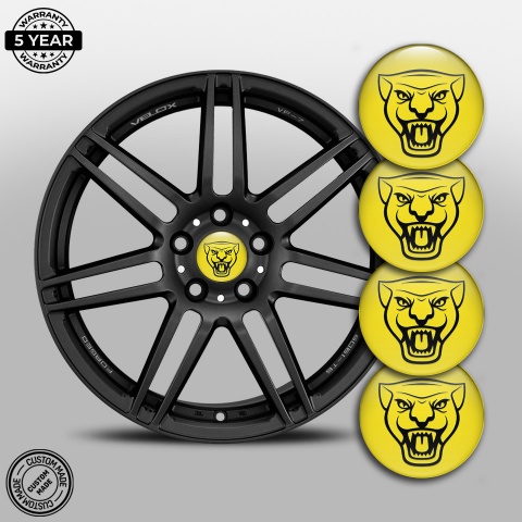 Jaguar Emblems for Center Wheel Caps Yellow Fill Black Outline Logo