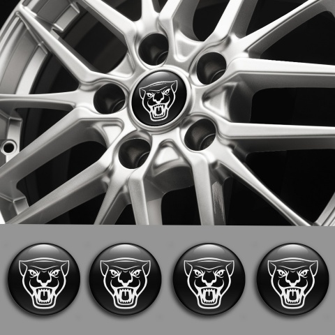 Jaguar Domed Stickers for Wheel Center Caps Black White Outline