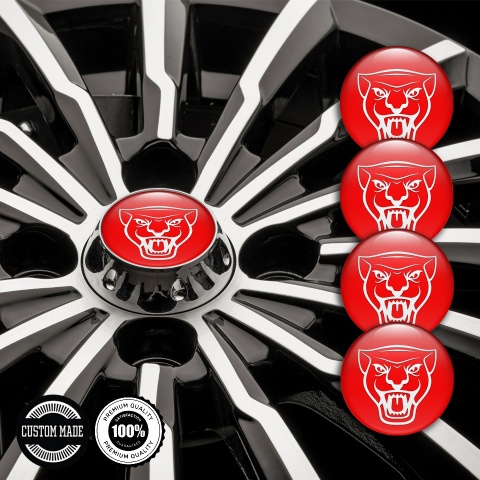 Jaguar Stickers for Wheels Center Caps Red Base White Outline