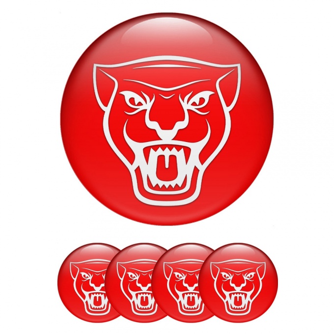 Jaguar Stickers for Wheels Center Caps Red Base White Outline