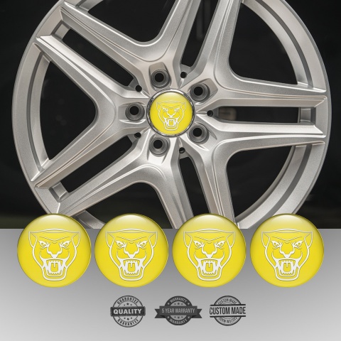 Jaguar Emblem for Wheel Center Caps Yellow Fill White Logo Design