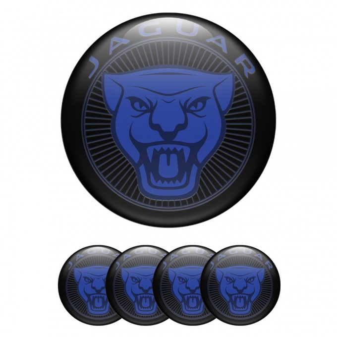 Jaguar Center Caps Wheel Emblem Black Fill Blue Heavy Logo