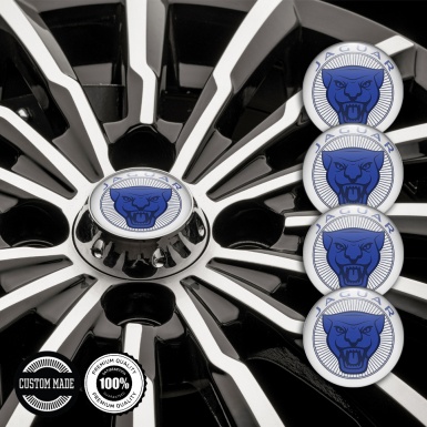 Jaguar Silicone Stickers for Center Wheel Caps White Fill Blue Logo