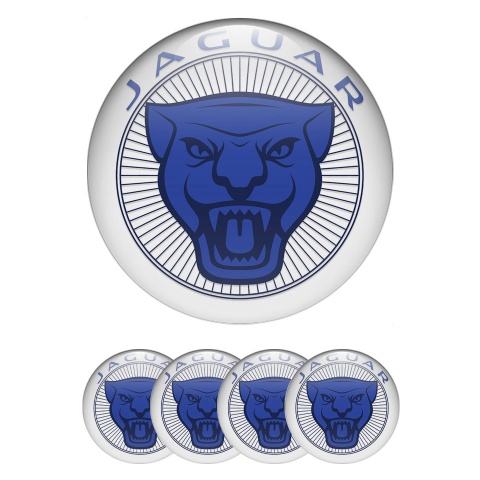 Jaguar Silicone Stickers for Center Wheel Caps White Fill Blue Logo