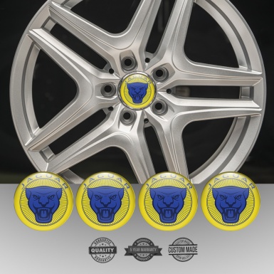 Jaguar Wheel Emblem for Center Caps Yellow Background Blue Logo