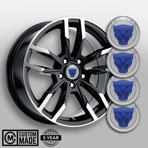 Jaguar Stickers for Wheels Center Caps Grey Background Blue Edition