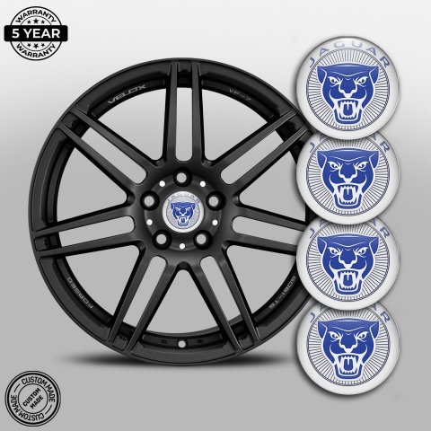 Jaguar Emblems for Center Wheel Caps White Base Blue White Logo