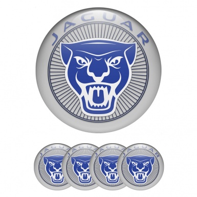 Jaguar Silicone Stickers for Center Wheel Caps Grey Base Blue White Logo