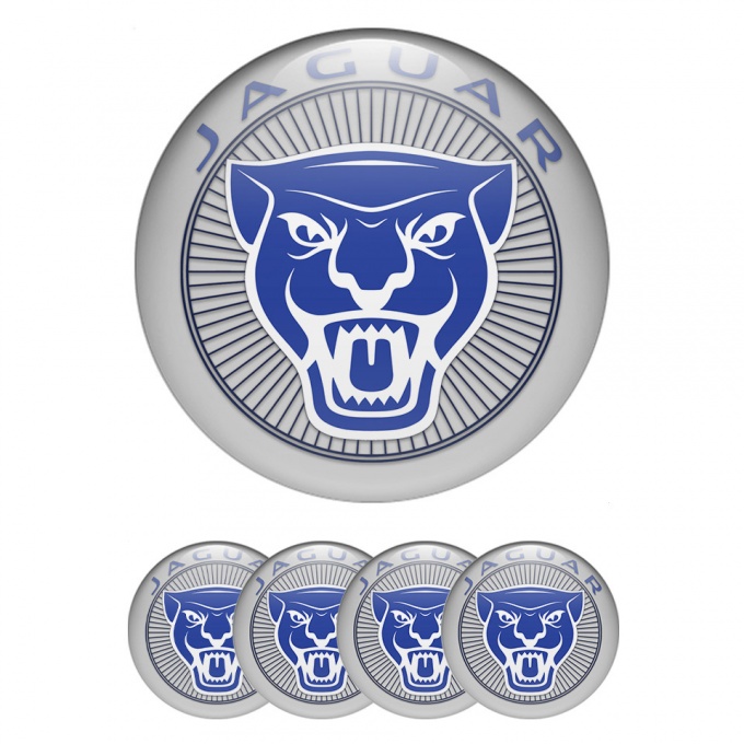 Jaguar Silicone Stickers for Center Wheel Caps Grey Base Blue White Logo