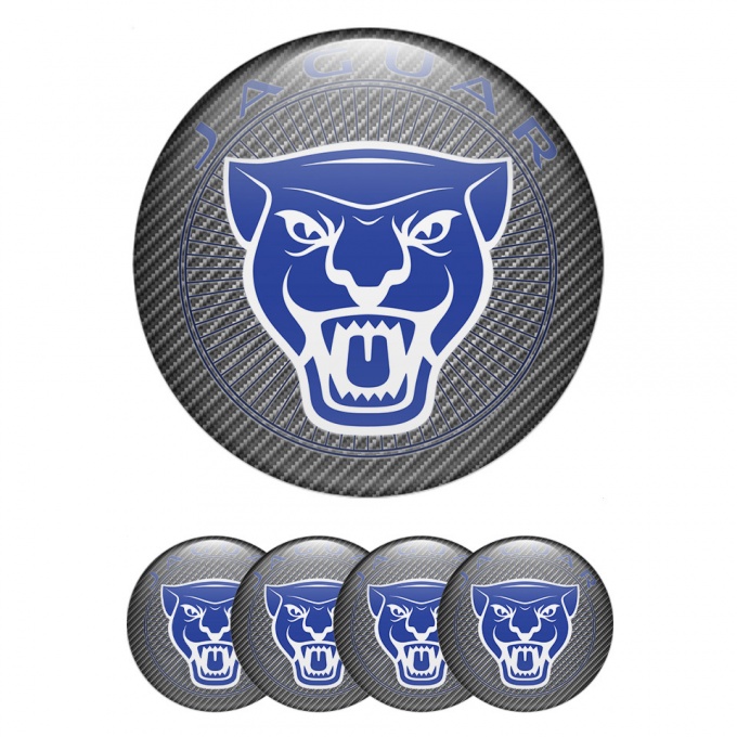 Jaguar Domed Stickers for Wheel Center Caps Light Carbon Blue White Logo
