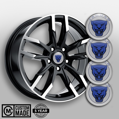 Jaguar Emblems for Center Wheel Caps Grey Blue Black Logo Edition