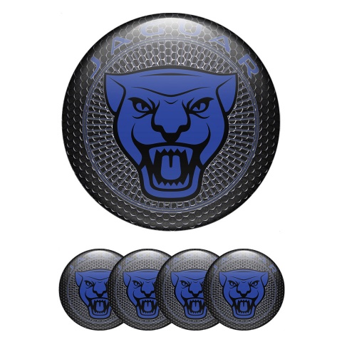 Jaguar Center Caps Wheel Emblem Dark Mesh Blue Black Logo