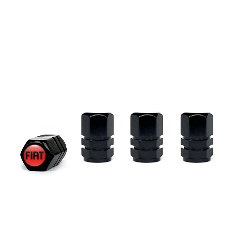 Fiat Valve Caps Black 4 pcs Silicone Sticker with Black Logo