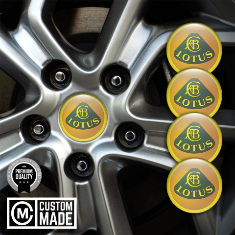 Lotus Domed Stickers for Wheel Center Caps Yellow Ring Motif Design