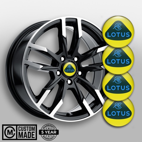 Lotus Domed Stickers for Wheel Center Caps Yellow Base Blue Edition