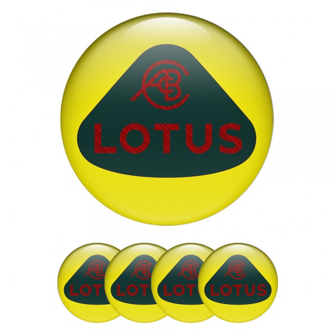 Lotus Stickers for Wheels Center Caps Yellow Fill Red Carbon