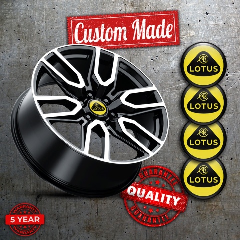 Lotus Emblems for Center Wheel Caps Yellow Base Black Ring Design