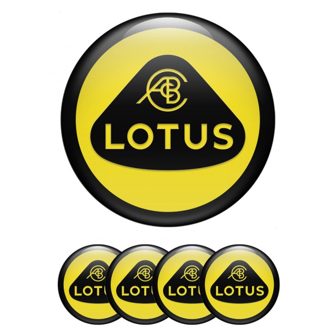 Lotus Emblems for Center Wheel Caps Yellow Base Black Ring Design