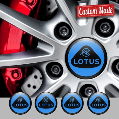 Lotus Domed Stickers for Wheel Center Caps Blue Base Black Ring