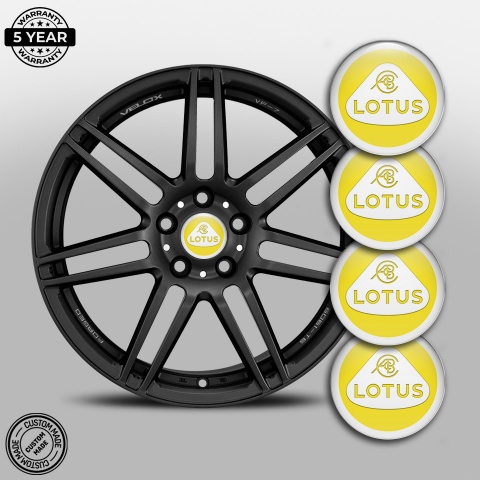 Lotus Center Wheel Caps Stickers Yellow Fill White Ring Design