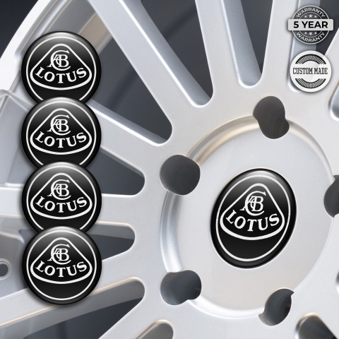 Lotus Wheel Emblem for Center Caps Black Base White Outline Logo