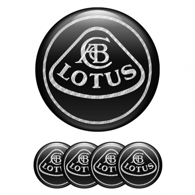 Lotus Emblems for Center Wheel Caps Black Base White Carbon Outline