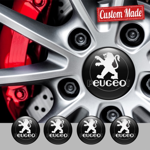 Peugeot Wheel Stickers for Center Caps Black Fill White Circle Logo