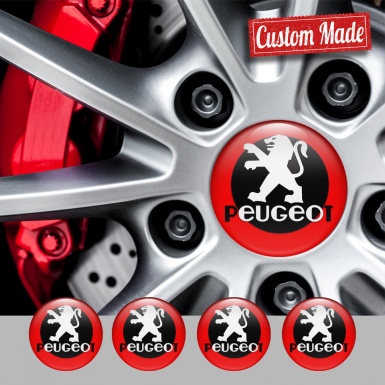 Peugeot Silicone Stickers for Center Wheel Caps Red Fill Black Circle