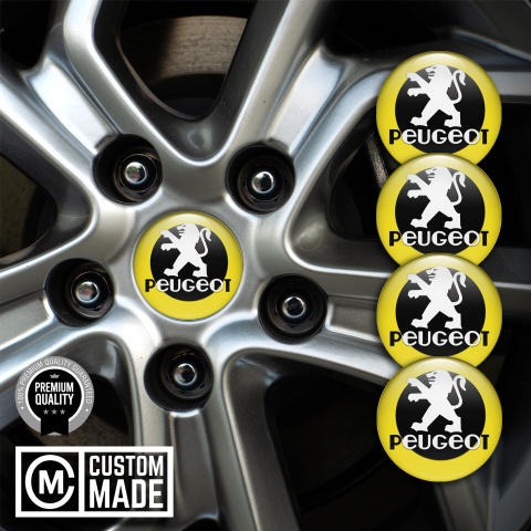 Peugeot Domed Stickers for Wheel Center Caps Yellow Fill Black Circle