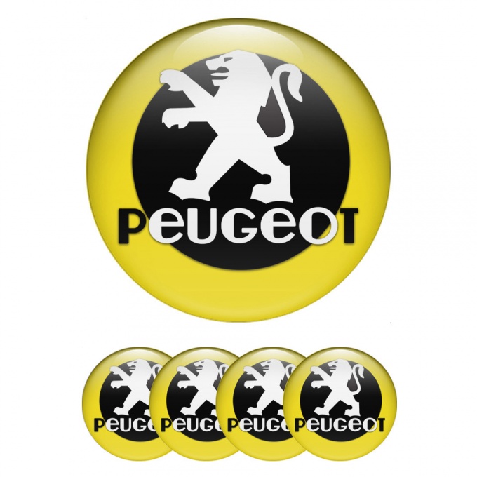 Peugeot Domed Stickers for Wheel Center Caps Yellow Fill Black Circle