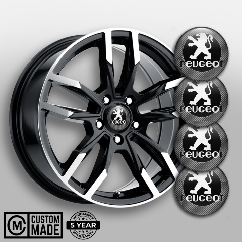 Peugeot Stickers for Wheels Center Caps Light Carbon Black Circle Motif