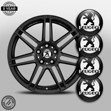 Peugeot Emblem for Center Wheel Caps Black Base White Circle Motif