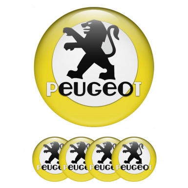 Peugeot Wheel Stickers for Center Caps Yellow Base White Circle Motif