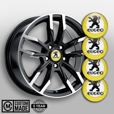 Peugeot Wheel Stickers for Center Caps Yellow Base White Circle Motif