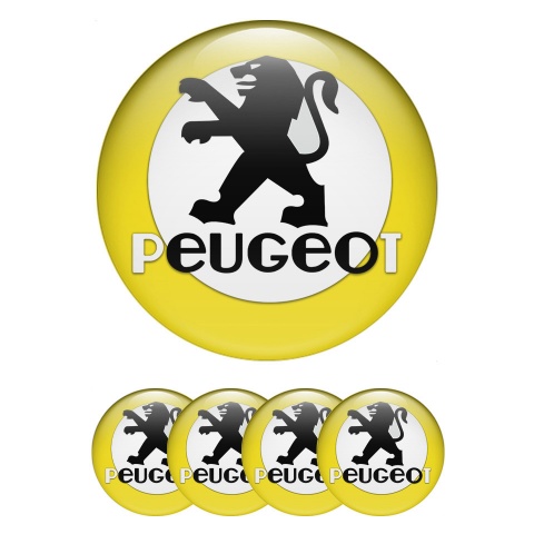 Peugeot Wheel Stickers for Center Caps Yellow Base White Circle Motif