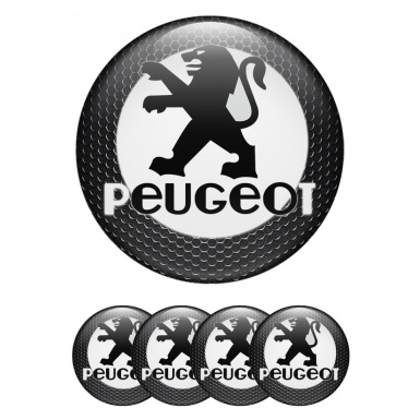 Peugeot Domed Stickers for Wheel Center Caps Dark Mesh White Circle