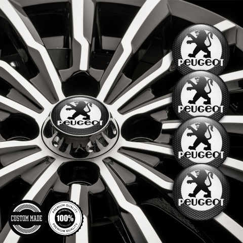 Peugeot Domed Stickers for Wheel Center Caps Dark Mesh White Circle