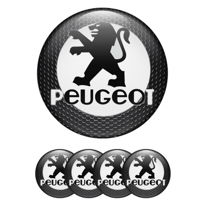 Peugeot Domed Stickers for Wheel Center Caps Dark Mesh White Circle