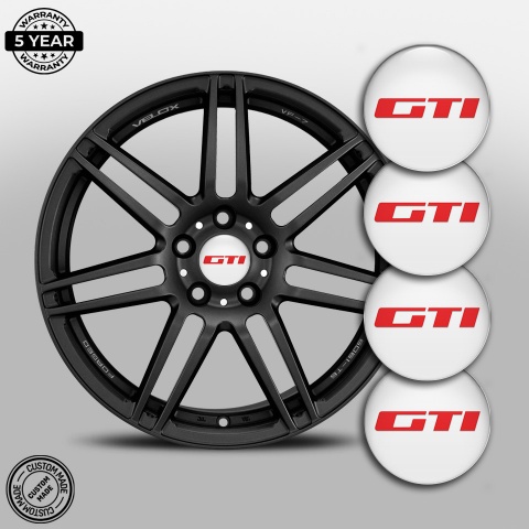 Peugeot Center Wheel Caps Stickers White Base Red GTI Logo Edition