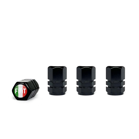 Fiat Valve Caps Black 4 pcs Italy Flag Silicone Sticker
