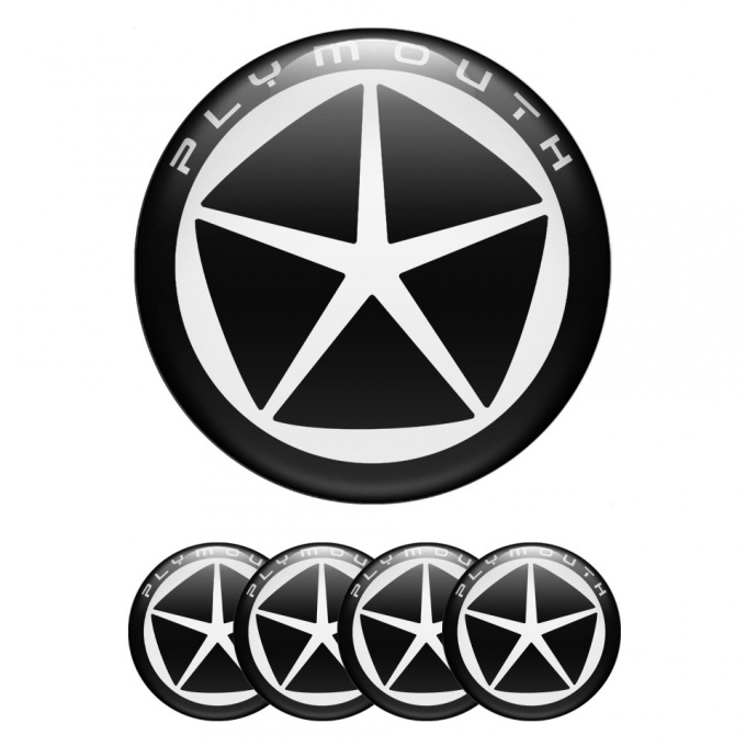 Plymouth Silicone Stickers for Center Wheel Caps Black White Star Logo