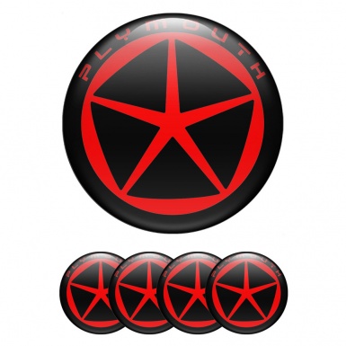 Plymouth Domed Stickers for Wheel Center Caps Black Red Star Logo