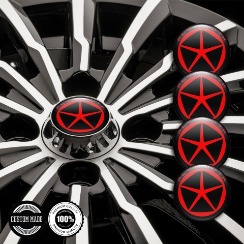 Plymouth Domed Stickers for Wheel Center Caps Black Red Star Logo