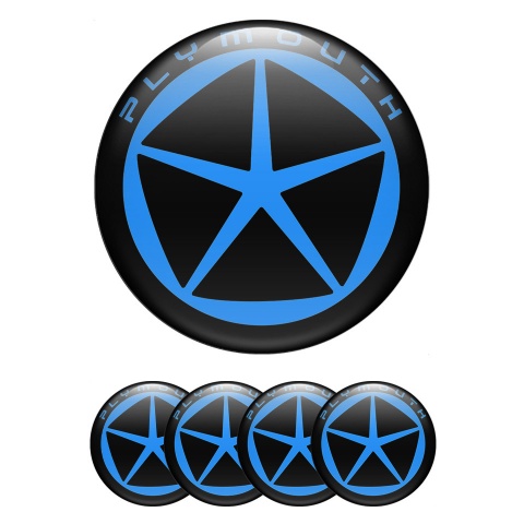 Plymouth Stickers for Wheels Center Caps Black Fill Blue Star Edition