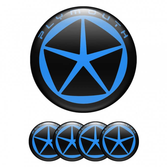 Plymouth Stickers for Wheels Center Caps Black Fill Blue Star Edition