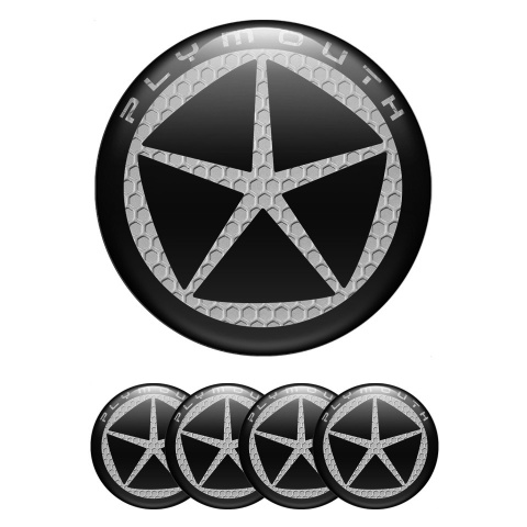 Plymouth Emblem for Wheel Center Caps Black Ring Hex Star Design