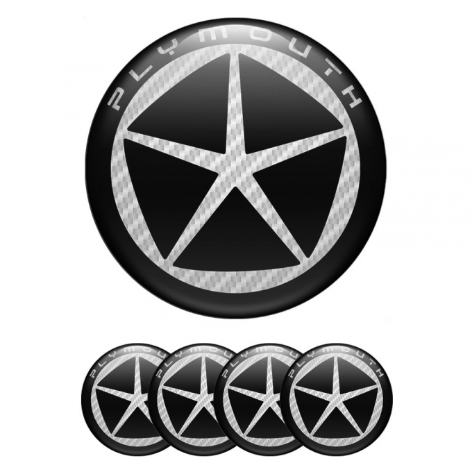 Plymouth Emblem for Center Wheel Caps Black Ring White Carbon Star