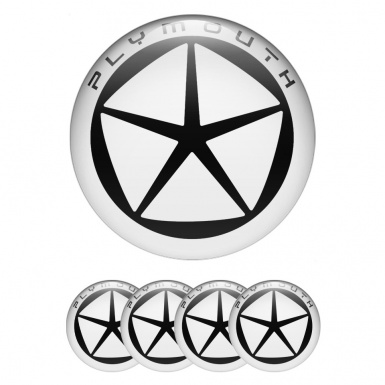 Plymouth Center Wheel Caps Stickers White Ring Black Star Design